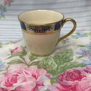 Lenox for Tiffany & Co. Porcelain Tea Cup, Floral Band, Gold Trim, Vintage 2"‎